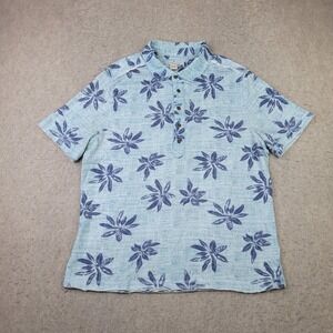 Carbon 2 Cobalt Hawaiian Polo Shirt Mens Medium Blue Short Sleeve Lightweight